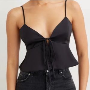 Dynamite Black Satin Peplum Cami | Tie Front | Adjustable Straps | NWT | Size L